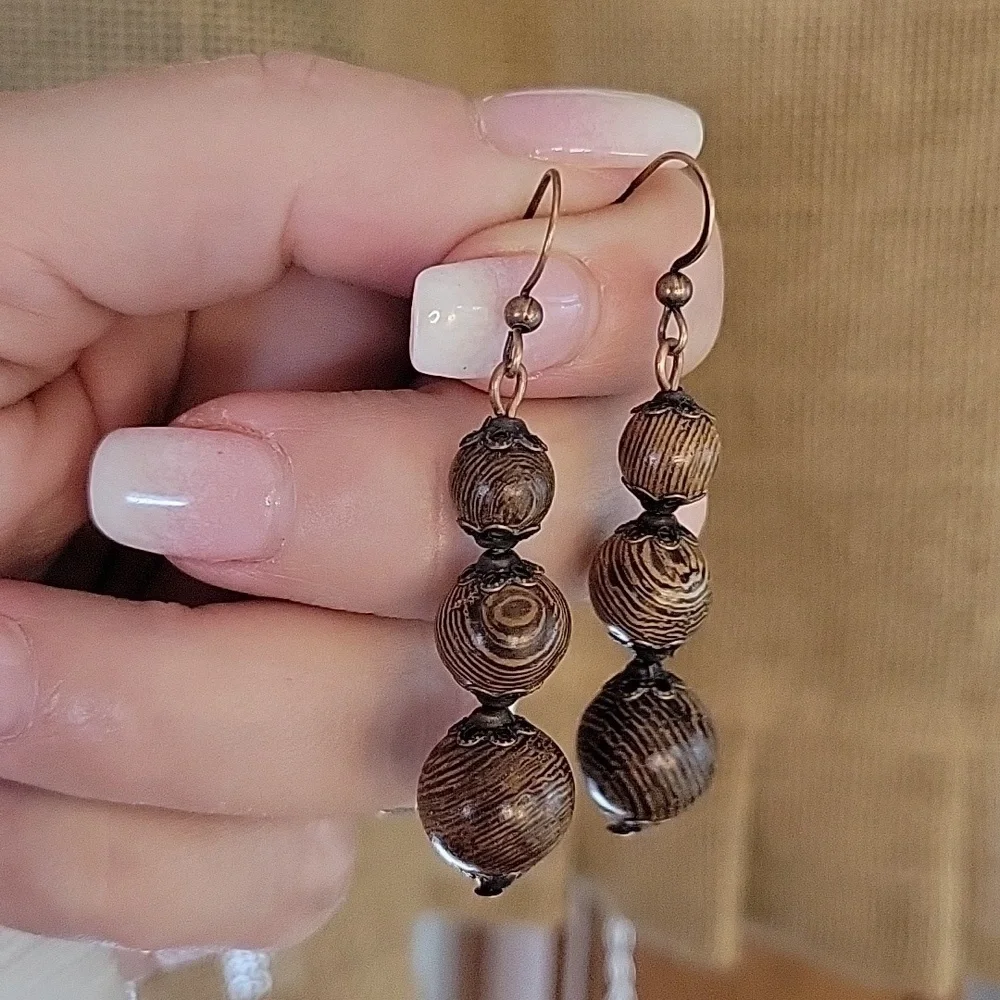 🔥LAST PAIR🔥 EXOTIC STACKED WOOD BEAD DROP EARRINGS